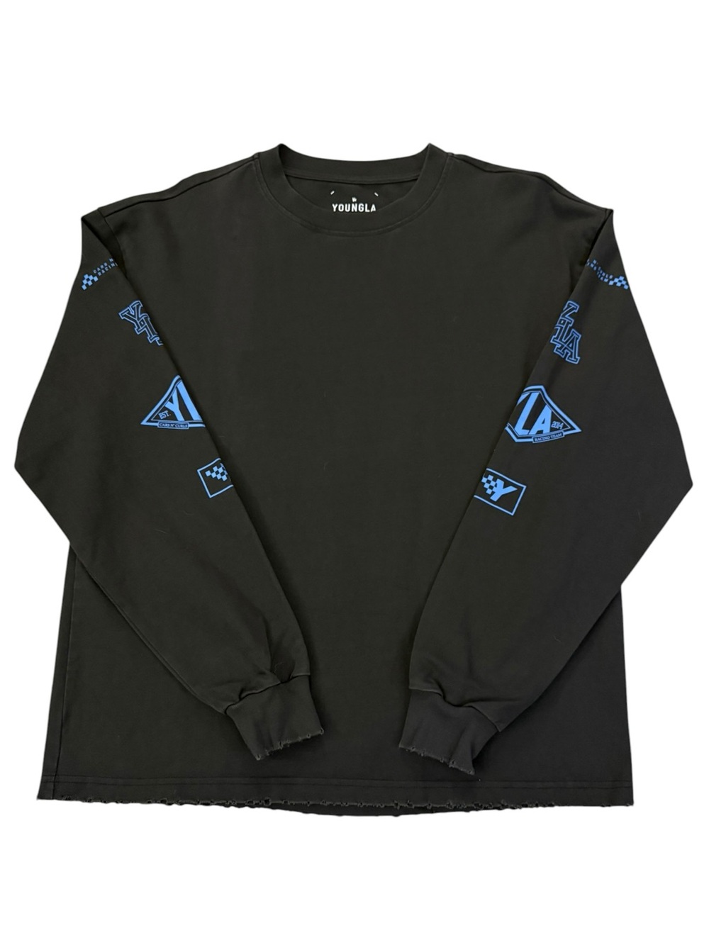 YoungLA Cars & Curls Racing Team Long Sleeve Tee Small Black Blue Oversized